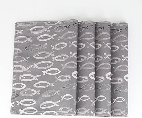 Placemats Set of 4 for Dining Table with Fish Printing- Double Sides Table Mats 13x 18 Inch, Cloth Place mats Machine Washable (F.Grey 4)