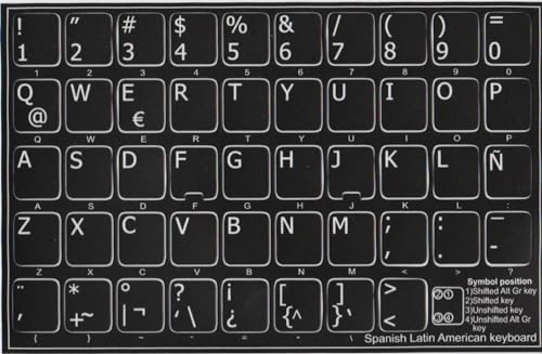 Spanish Latin American Keyboard Stickers Non Transparent Black Background