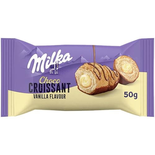 Milka Croissant Chocolate con Relleno de Crema de Vainilla y Bañado con Chocolate con Leche de los Alpes, 50 g