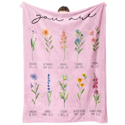 Afterprints Christian Gifts for Women, Pink Christian Blanket with Flowers