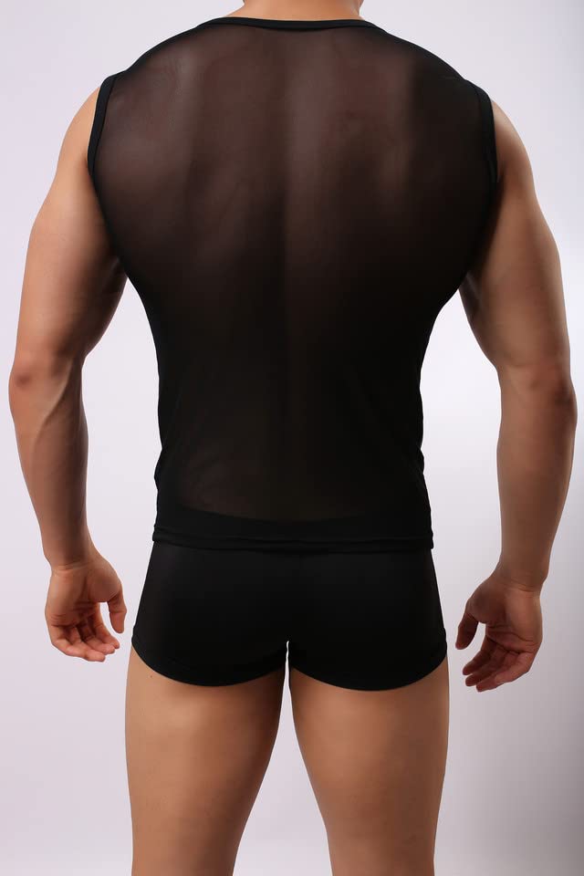 Men's See Through Muscle Shirts Mesh Tank Top Sleeveless Undershirt2