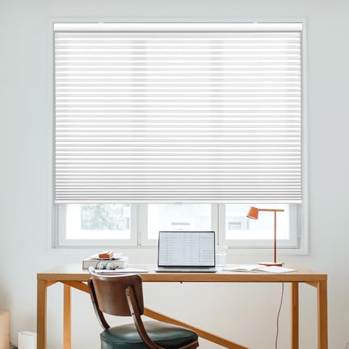 Image of DEZ FURNISHINGS Cordless 1.5 inch Light Filtering Cellular Shade, 46 inch W x 36 inch H, White