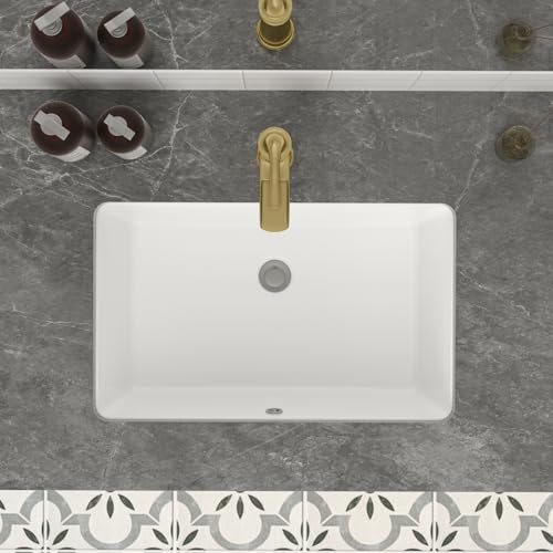 Mocoloo Undermount Bathroom Sink 21 x 13 Inch Rectangle Porcelain White Vessel Ceramic Bathroom Sink 7 Inch Deep Basin with Overflow Lavatory Vanity Top Under Mounted the Counter by Mocoloo - Image 2