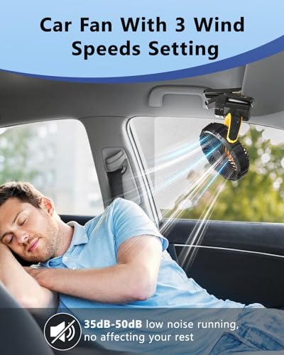 Image of Battery Powered Fan for Car Visor Back Seat Roof Handle (Yellow)
