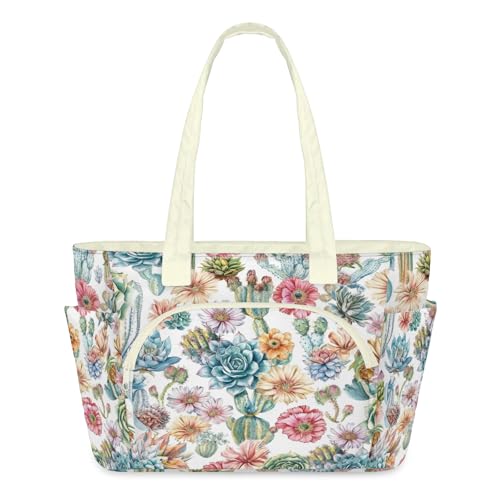 Sac fourre-tout léger matelassé grand format imprimé cactus fermeture éclair femme