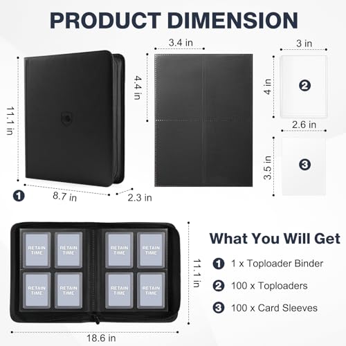 Image of Top Loader Binder 4 Pocket, Holds 160 Toploaders, 100 Toploaders INCLUDED | Toploader Binder for 3 inch x 4 inch Rigid Toploaders, Trading Card Binder for TCG, MTG, Sport Cards, PU Leather Cover, Side Loading