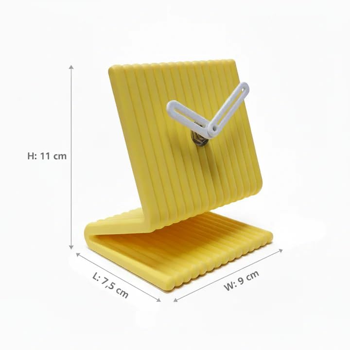 Image of CORAL TREE Modern Bent Chair Style Table Clock | Premium Decorative Desk Clock | Silent Analog Table Clock | Contemporary Home & Office Decor | Yellow