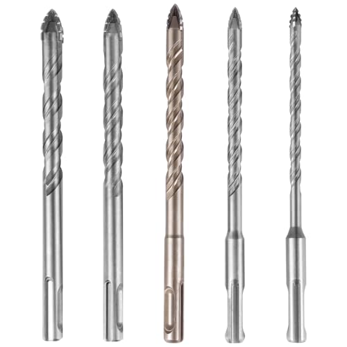 LZVXTYM 5 Pcs Four Edged Serrated Eccentric Drill Bit, (6/8/10/12/14mm) Heavy-Duty Carbide Drill Bit for Tile Glass Brick Stone Marble - Efficient Chip Removal & Heat Resistance