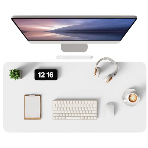 MOLMO Non-Slip Desk Mat Waterproof Desk Pad Table Protector Easy Clean Laptop Mat Large Mouse Pad Leather Writing Mat with Suede for Office/Home/Decor (White 60 x 35 cm)