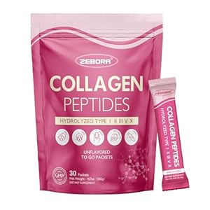 ZEBORA Multi Collagen Peptides Powder Packets with Hyaluronic Acid, Biotin, MCT – Hydrolyzed Collagen with 5 Billion Probiotics – Support Skin Hair Nail & Gut Health – 30 Stick Packs