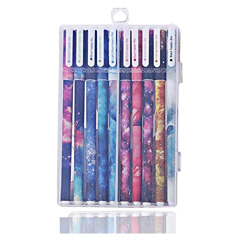 SUPERTOLL 0.38 Ballpoint Pen Black Gel Pen Colorful 10 Colors Cute Cartoon Pens Stationery for School Office 10Pcs/Set(Starry Sky) Cover