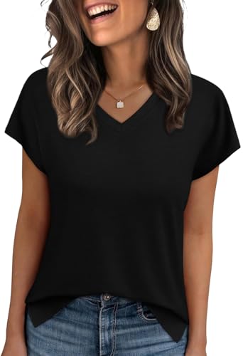 WIHOLL Womens Tops Basic Summer V Neck T Shirts...