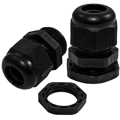 10x Cable Gland M20 IP67 Metric d7-12mm Black, M20 (Black)