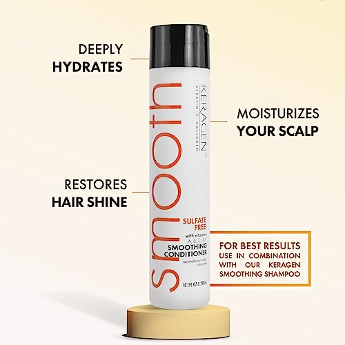 Keragen - Smoothing Conditioner With Keratin And Collagen For All Hair Types, Sulfate Free, 10 Oz - Moisturizes, Strengthens, Protects Color And Repair - Panthenol, Vitamins, And Jojoba Oil #TOP2