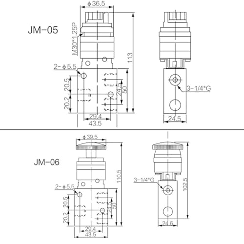 Válvula de control manual de aire JM-06A de dos posiciones para sistemas mecánicos 7