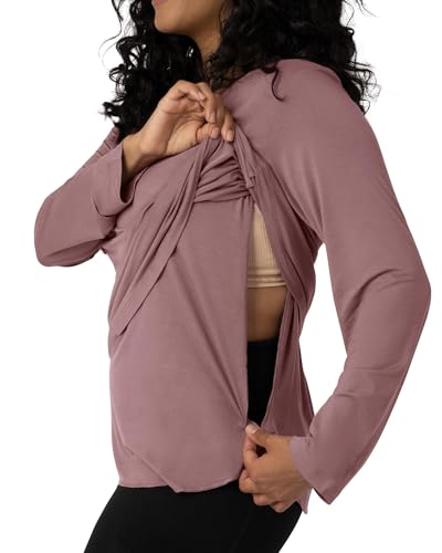 Image of Kindred Bravely Maternity & Nursing Long Sleeve | Nursing Tops, Long Sleeve Breastfeeding Shirts (Twilight, Medium)