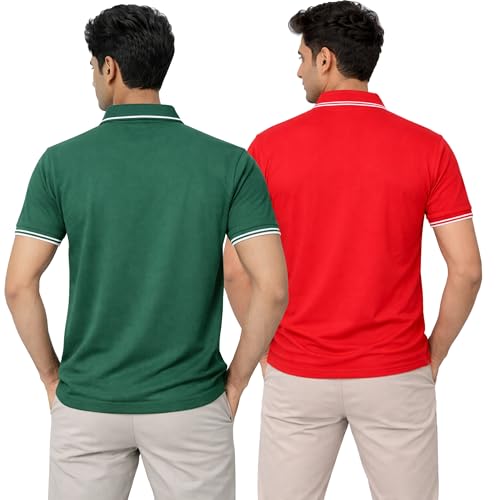 Image of Hangout Hub Men's Polo T Shirt | Solid | Plain Regular Fit Tees|Collar T-Shirts|Half Sleeves|Set of 1 & 2|HH.MP.MAR