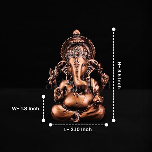 Image of Artarium Small Ganesha Idol Vinayaka Statue (Height 3.5inch), Vinayagar Murti Pillayar Idol, Handcrafted Ganpati Murti for Car Dashboard, Spiritual Gift & Decorative - Bronze