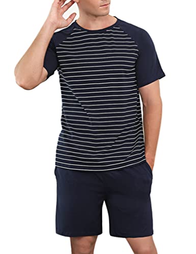 Bresdk Schlafanzug Herren Kurz Sommer Baumwolle V Ausschnitt Shorty Pyjama Set für Männer Cover