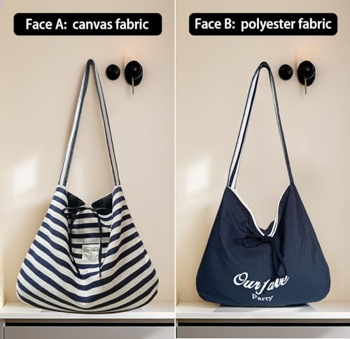 Bolso Tote de Lona a Rayas para Mujer miniatura 5