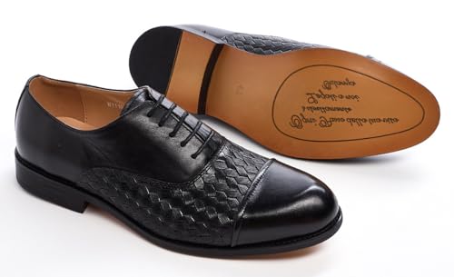 Mens Dress Shoes Formal Oxfords Genunie Leather Cap Toe Weave Texture Modern Derby Fashion Prom Wedding Business Casual Suit Shoes Tuxedo Shoes for Men2