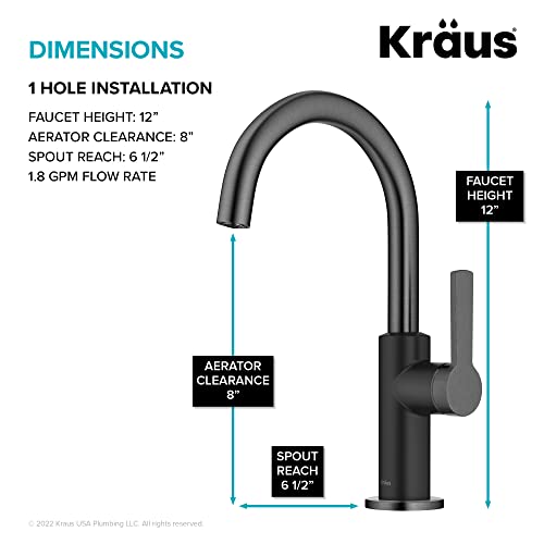 Image of Kraus Oletto Single Handle Kitchen Bar Faucet in Matte Black /Spot Free Black Stainless Steel, Kitchen Sink Faucets, KPF-2822MBSFSB