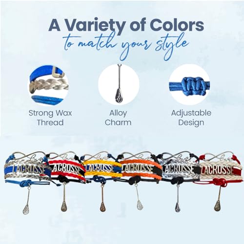Image of SportyBella Lacrosse Bracelets For Girls - Adjustable Charm Bracelet w /Infinity Symbol & Silver Lacrosse Stick Charm. Friendship Bracelet Gifts for Players, Teams & Coaches
