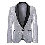 PANVER Men'S Blazer Men Banquet Temperament Trend Suit Jacket Men Business Casual Comfortable Longsleeve Suit Men Regular Fit Lapels Fashion Suit J-Silver L