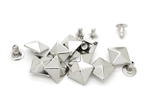 CRAFTMEmore 100pcs Silver Tone PYRAMID Rapid Rivet Studs Glam Rock Biker Nailheads Leathercraft Decorations (5 MM)