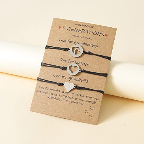 YALLNASL Grandma Mother Daughter Gifts Bracelet for 3 Generations Gift Bracelets Set Matching Bracelet for Grandma Mom Granddaughter Mothers Day Birthday Gifts 3 Heart Bracelets2