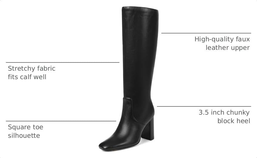 Image of Women's Knee High Boots, Comfortable Square Toe Faux Leather Boot Fashion Long Tall Boots for Riding Chunky High Heeled Dress /Casual Boot