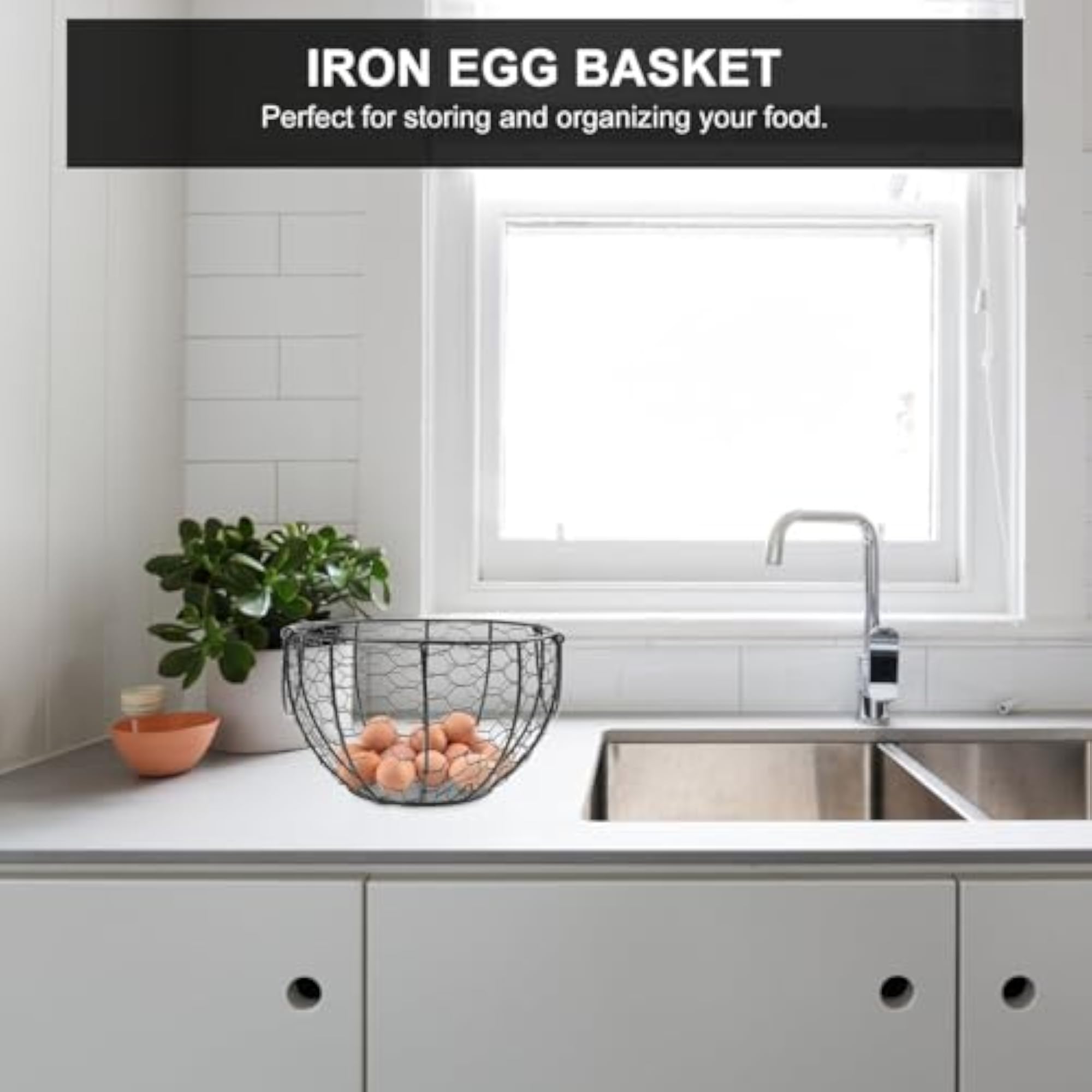 Iron Egg Basket Fruit Storage Container, Rustic Food Organizer