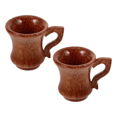 SHINEOFI Tazas de Vino de Madera Natural 2 Piezas con Asa, Copa de Madera para Bebidas Frías y Calientes, Vaso Multifuncional para Camping y Uso Doméstico, Diseño Redondo y Cómodo,