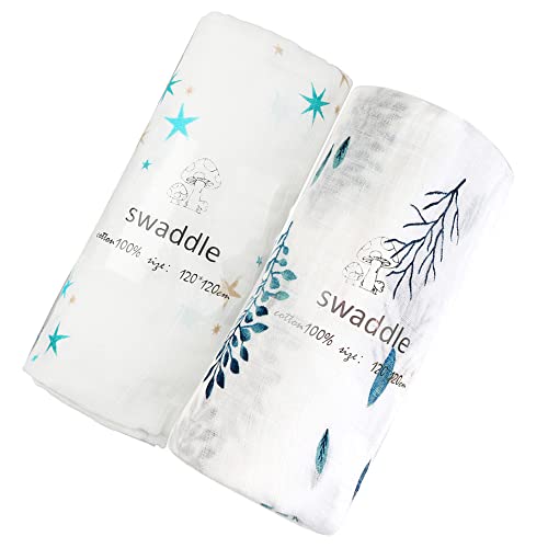 norinori Baby Musselin Swaddle Decke Tücher Pucktuch Neugeborenes Große 120x120 cm Musselin Tuch Swaddle Blanket 100%Baumwolle 2 Stück Geeignet für Jungen und Mädchen Cover