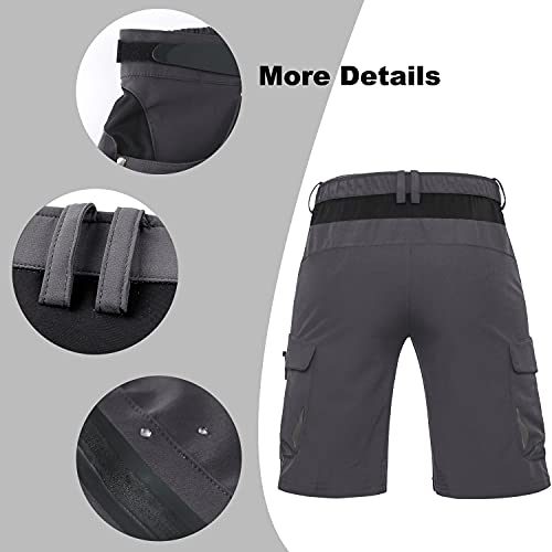 Ally Mens Mountain Bike Shorts Padded MTB Shorts Baggy Cycling Bicycle Bike Shorts with Padding Wear Relaxed Loose-fit (Grey, XL)