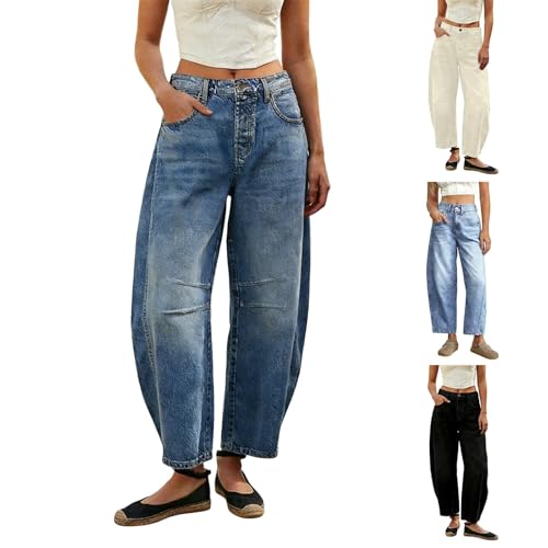 Jean barrel large pour femme en denim stretch taille haute