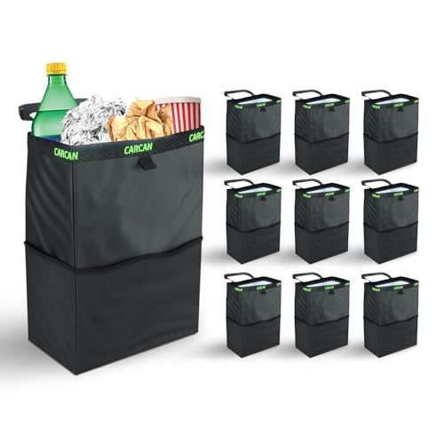 CarCan The Original 3 in 1 Hanging Car Trash Can for Back Seat Cooler & Storage Bag Metal Framed Washable & Reusable Car Trash Bin with 3 Pockets Pack of 10