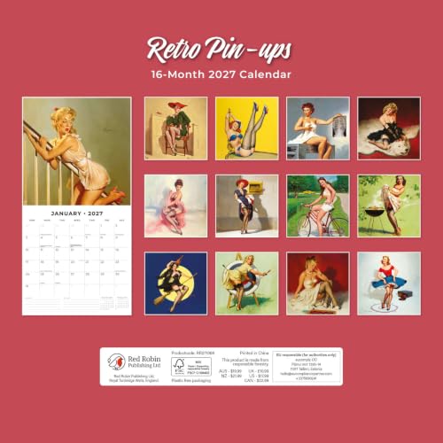 Retro Pin-Ups - Calendrier mural carré 2027 - par Red Robin Publishing – vue 2