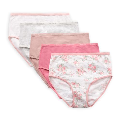 Image of Laura Ashley Women's Cotton Brief Underwear Set, High-Waisted Panties for Women, 5-Pack