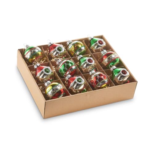 Raz Imports Vintage Traditional Christmas Tree 3.25" Hanging Glass Ornaments- Set of 12