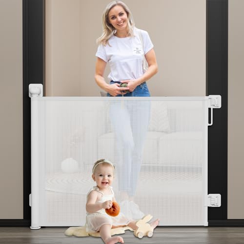 Babepai Baby Gate for Stairs No Drill, Punch Free Retractable Baby Gates Extends to 72