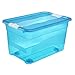 Produktbild keeeper Aufbewahrungsbox mit Rollen, Deckel und Schiebeverschluss, 59,5 x 39,5 x 35 cm, 52 l, Konrad, Blau Transparent