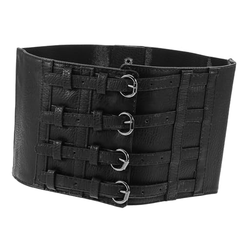 Ultra Wide Corset Belt for Women Thickened Faux Waist Cincher with Row Buckle Comfortable Goth Fashion Accessory Waist Support Belt Black