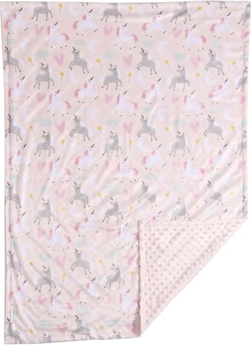 Image of CREVENT 2Pcs 30''X40'' Cute Cozy Fluffy Warm Baby Blankets for Infants Toddlers' Bedding Crib Cot Stroller - Grey Cloud + Minky Unicorn