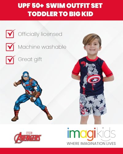 Image of Marvel Boys' Swimwear 2-Piece Rashguard and Swim Trunks Set Toddler to Big Kid