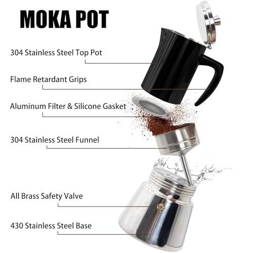 Image of 12 Cup Thickened 304 Stainless Steel Moka Pot Stovetop Espresso Maker Cafeteras Italian Percolator Espress Makers Capable Greca Mocha Coffee Machine for Induction Home and Camping 600ml 20oz