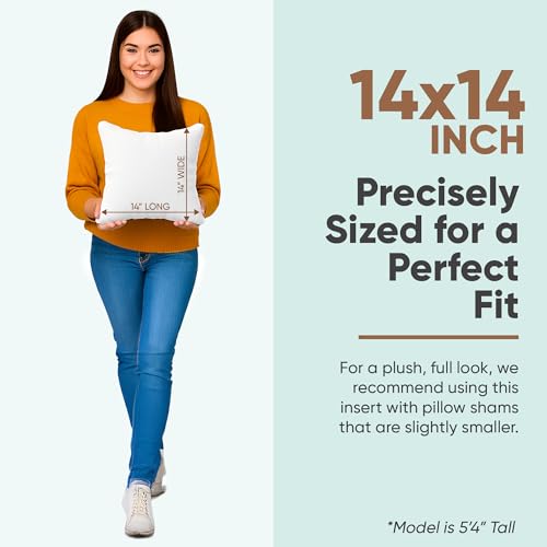 Image of Pillowflex Synthetic Down Pillow Insert 14x14 in - Karate Chop Pillow | Small Square Sham Form, Plush Polyester Cotton Blend, Cloud-Like Comfort, Clump-Resistant Fill, Smooth Elegant Finish