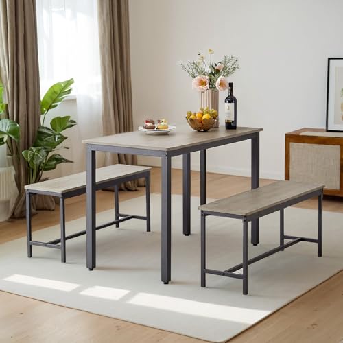 Dining Table Set for 4, Kitchen Set with 2 Benches,