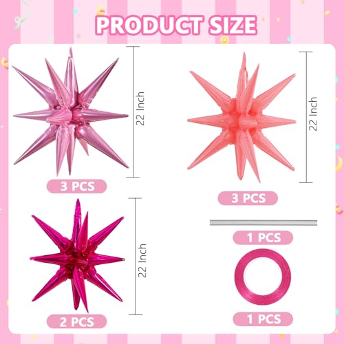 Image of TONIFUL 8Pcs Explosion Star Balloons Pink Hot Pink Foil Balloon Party Decor | 22 Inch Large Mylar Star Balloon for Girls Women Birthday Wedding Bridal Shower Baby Shower Anniversary Photo Booth Supplies