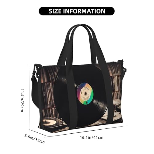 Travel Duffel Bag for Men Gym Bag, Vinyl Records Luggage Bag with Shoulder Strap, Large Gym Tote Bag for Women, Weekender Overnight Bag, Foldable Carry on Bag for Airplane3